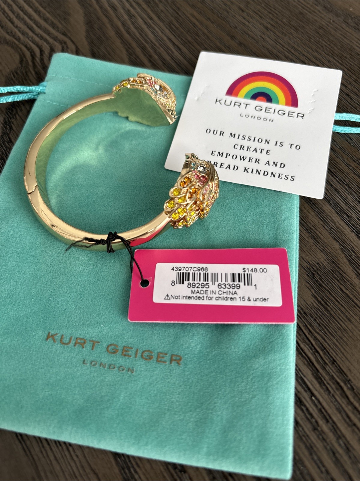 Kurt Geiger London Rainbow Crystal Eagle Cuff Bracelet Gold Tone NWT $148 MSRP