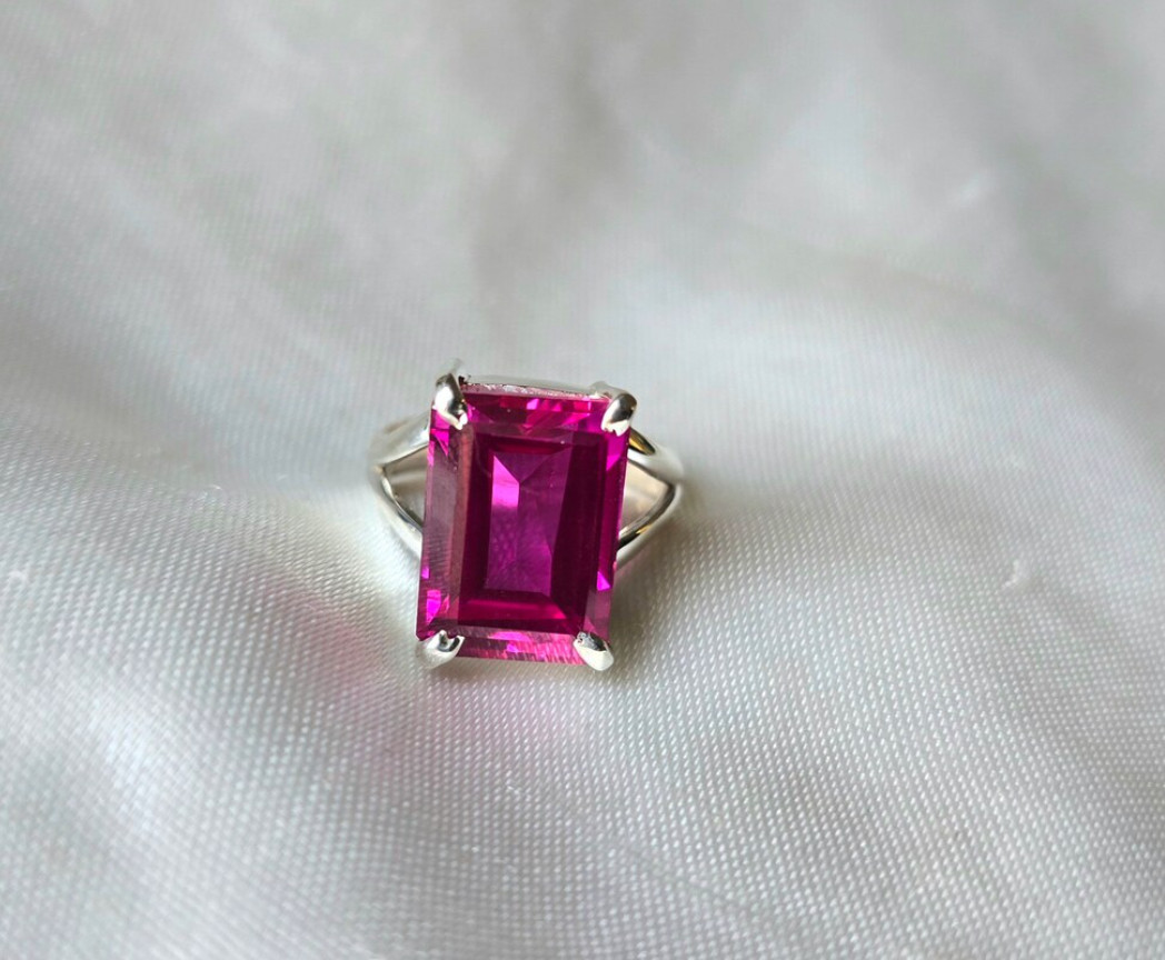 Solid 925 Sterling Silver Natural Pink Sapphire Engagement Ring Women’s Ring