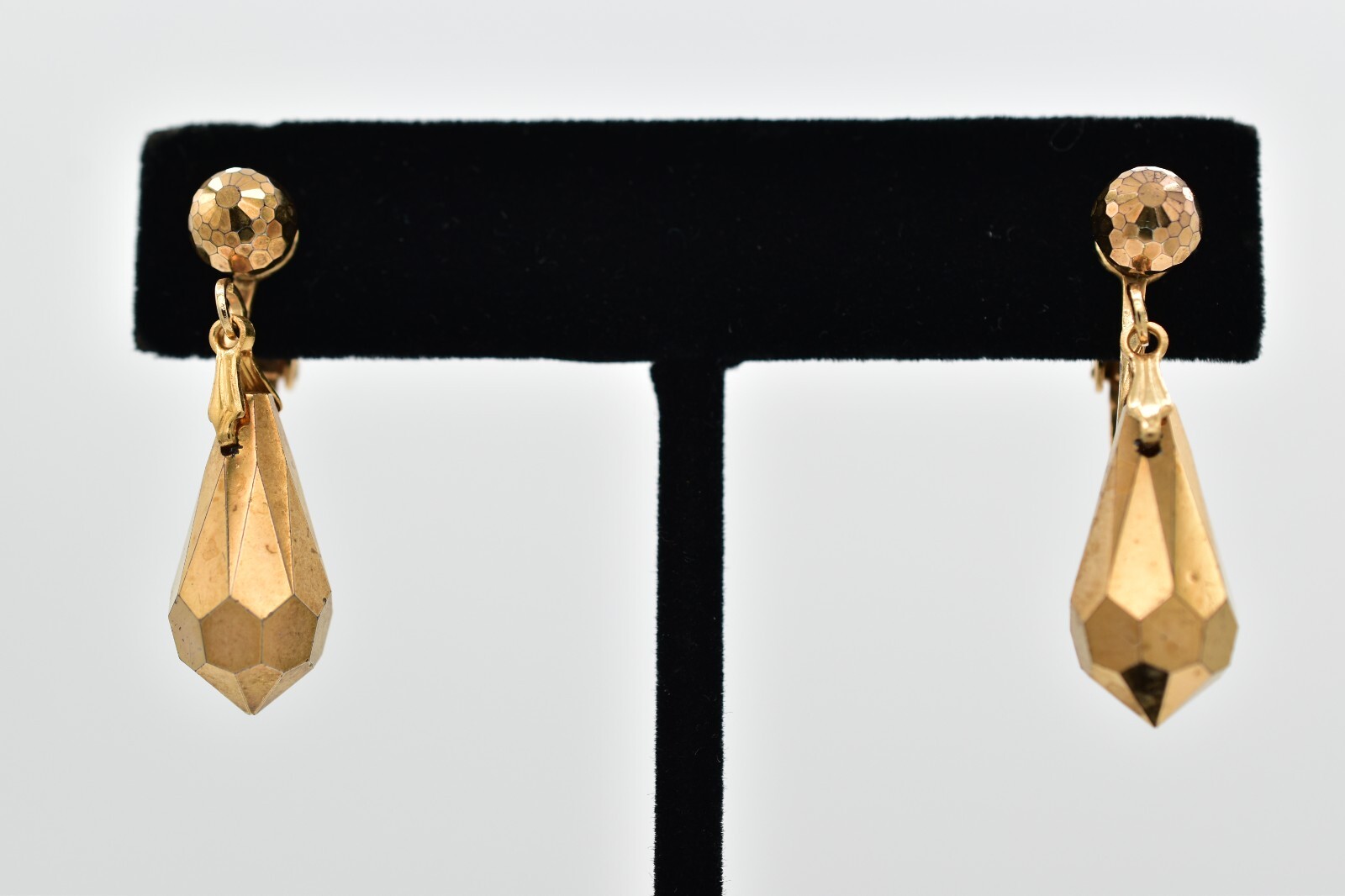 Vintage Crystal Clip On Earrings Bronze Disco Teardrop Drop Glamour 1950s A23