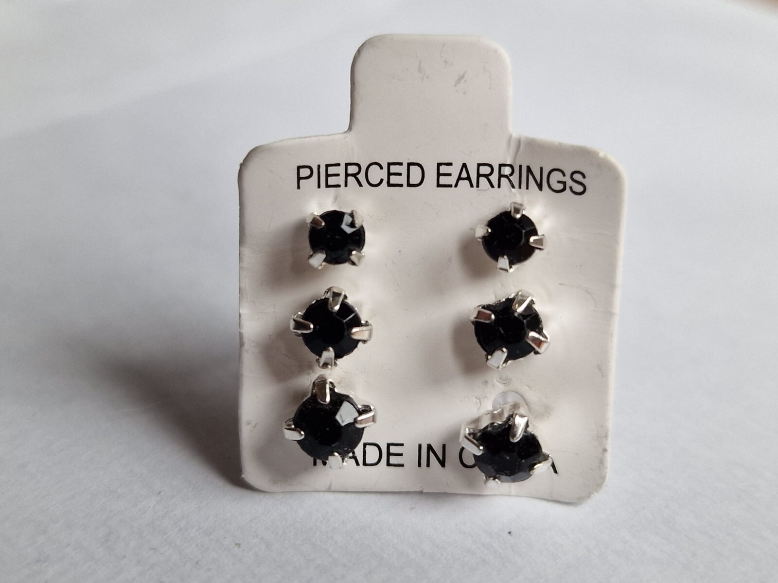Metal, Allergy Free Diamante Shape Studs Earrings Black 3 Pairs SET