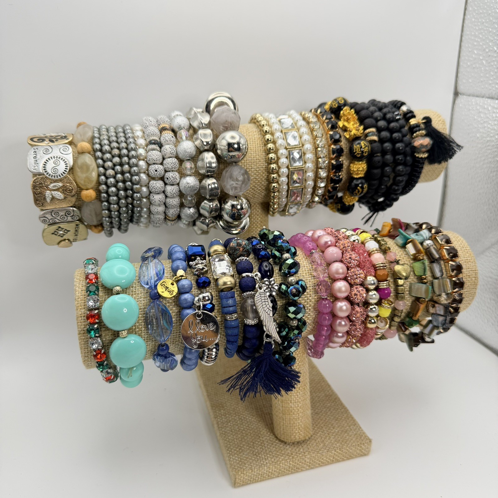 Vintage To Now Stretch Bracelets Mixed Beaded Glass Rhinestone Boho Bundle