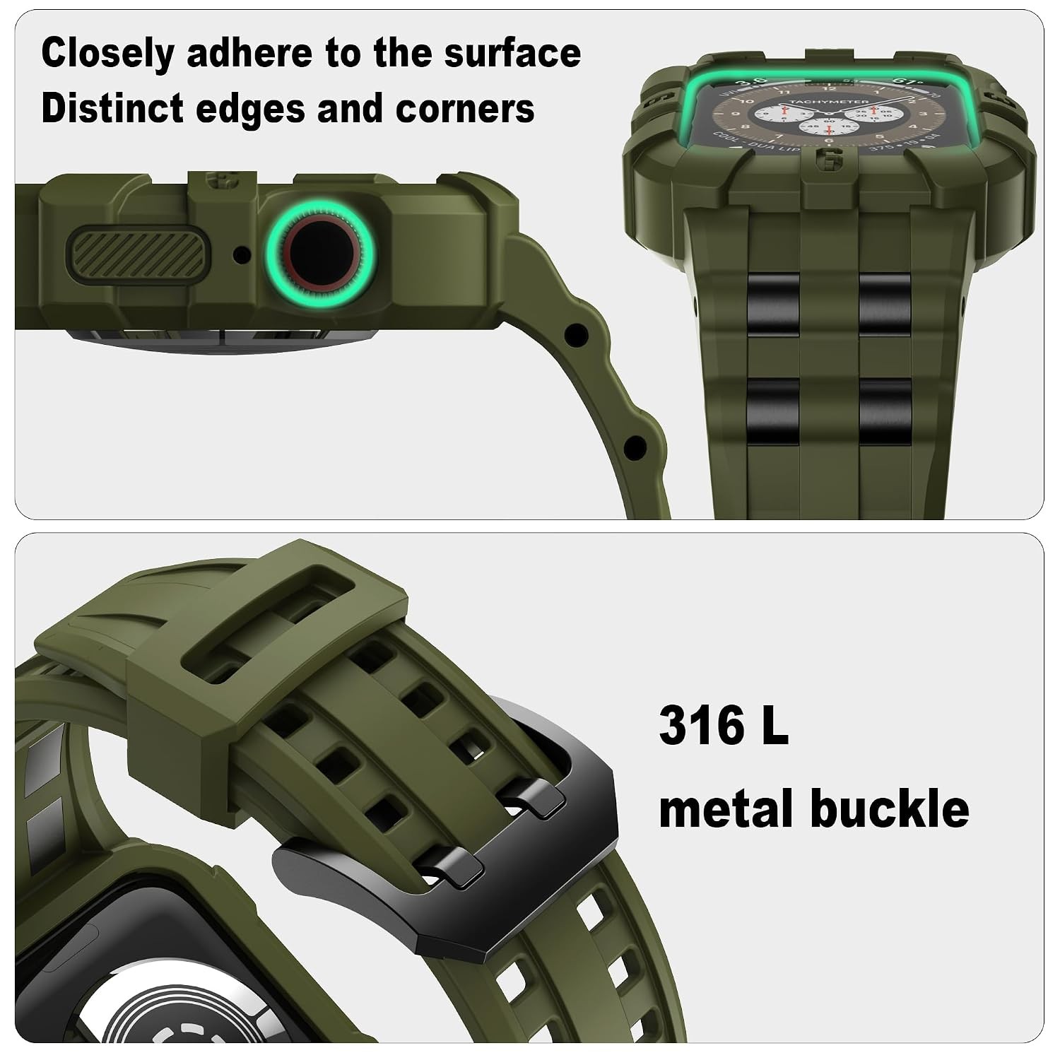 Rugged Apple Watch Case Army Green 45mm 44mm 42mm Compatible Series 9 8 7 6 5 4