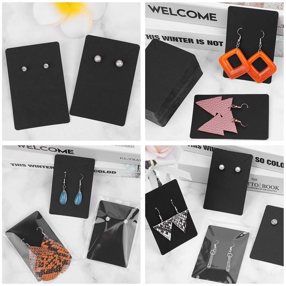 Earring Cards and Bags for Jewelry Packaging, Display Holders, Black