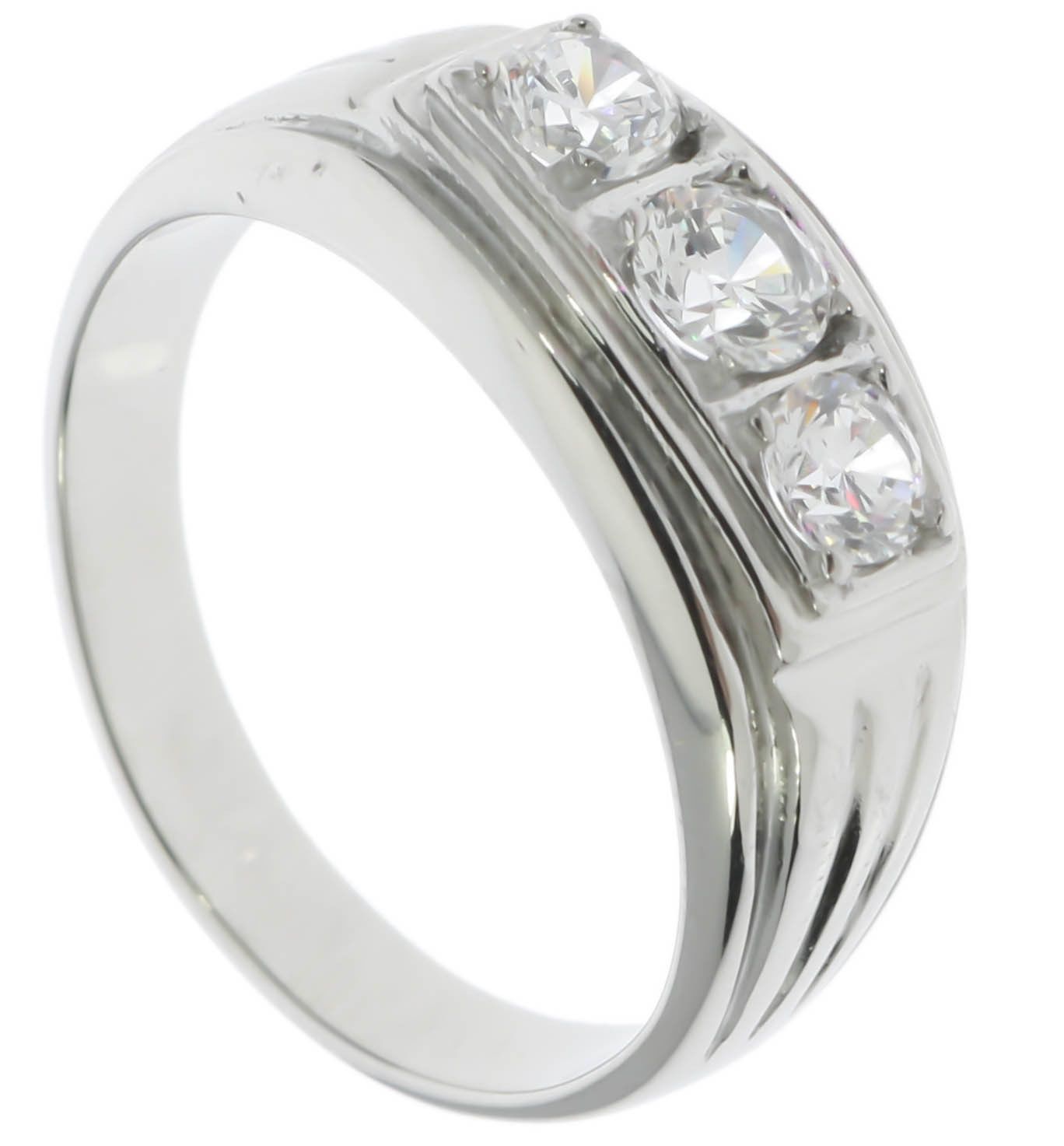 Three Stone Clear CZ Classic Stainless Steel Men’s Ring Size 13 T57