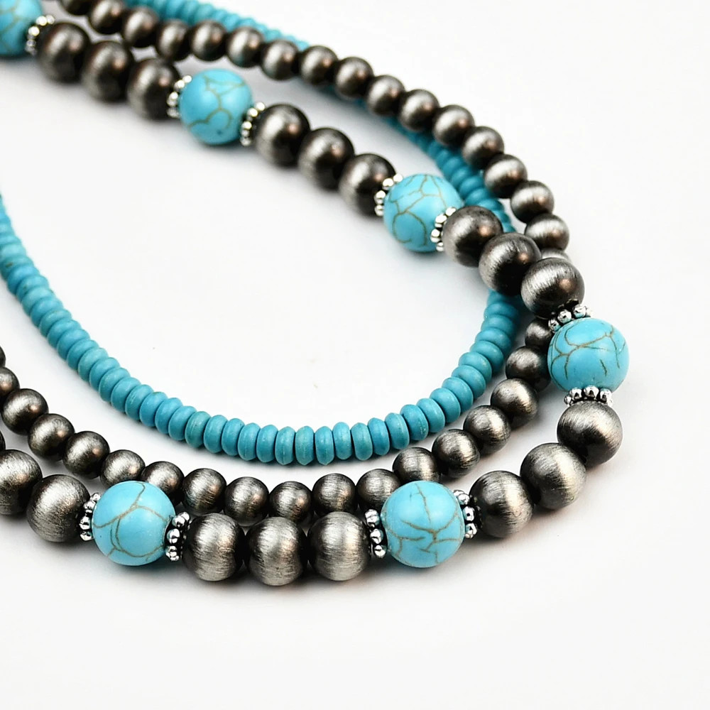 3Pcs Pearl Turquoise Beaded Necklace Set Boho Vintage Choker Women Jewelry