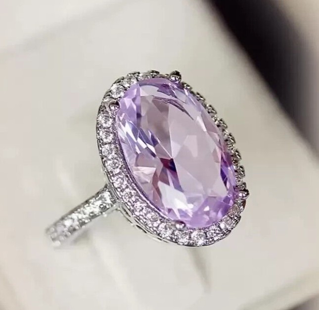 4Ct Oval Cut Lab Created Amethyst Diamond Halo Engagement Ring White Gold Plated