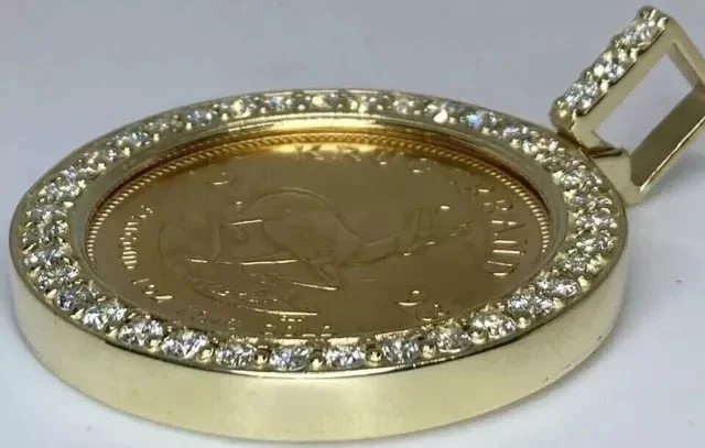 South African Krugerrand Pendant 1Ct Round Cut Moissanite 14k Yellow Gold Plated