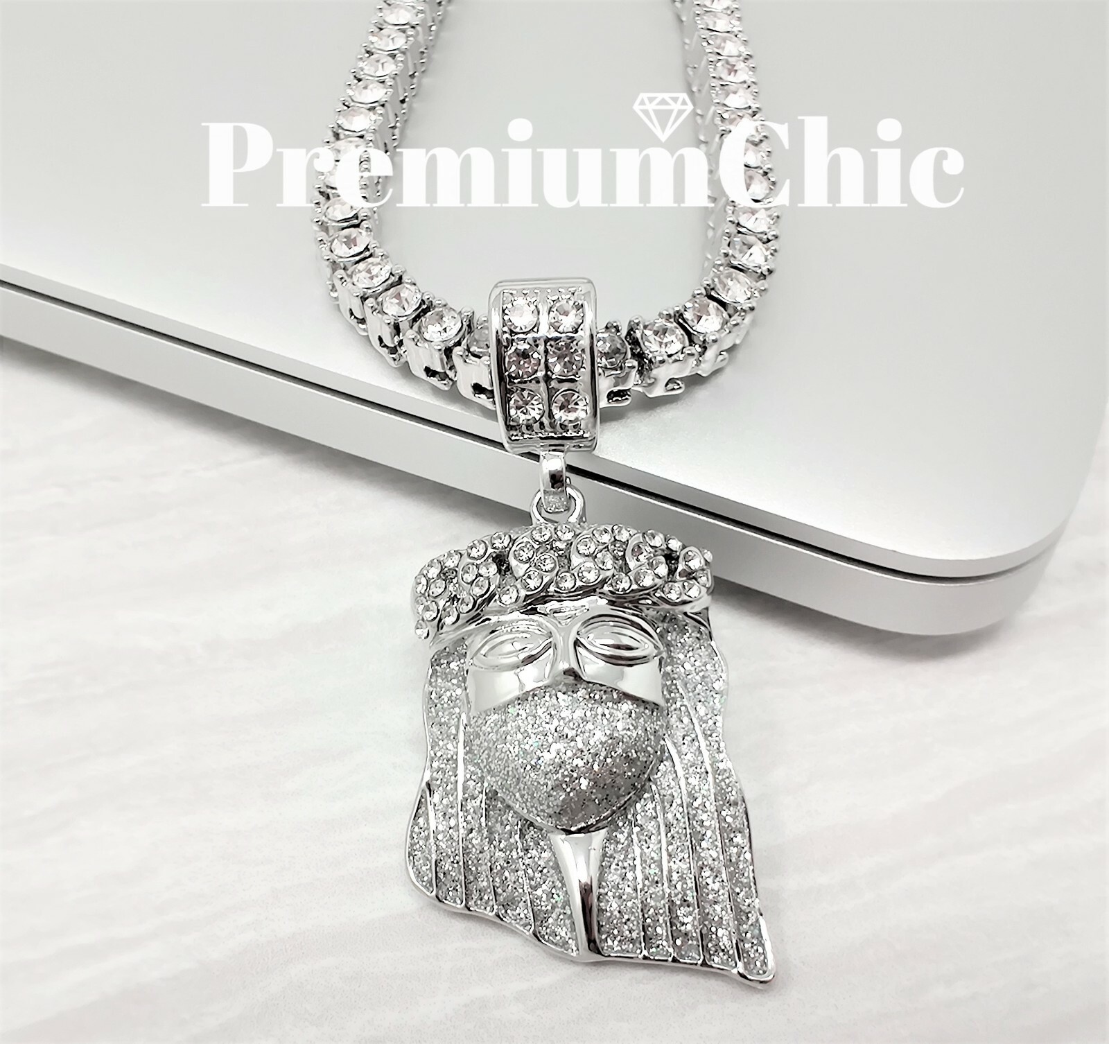 ICED Jesus Pendant Necklace w Rope Chain or Tennis Chain Mens Plated CZ Jewelry