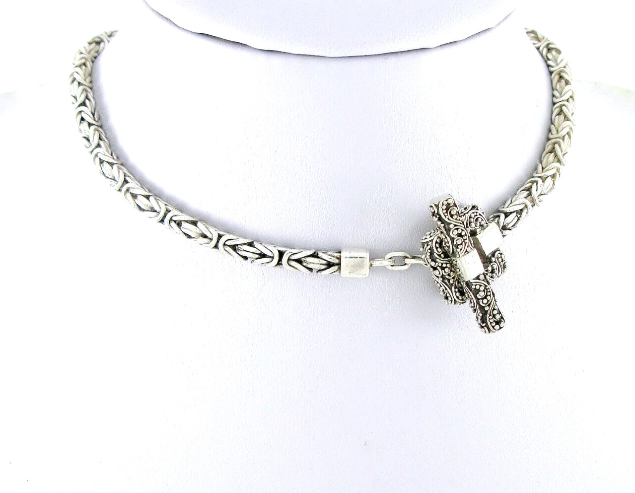Solid Sterling Silver 925 Byzantine Link 17.5″ Necklace 40.2G