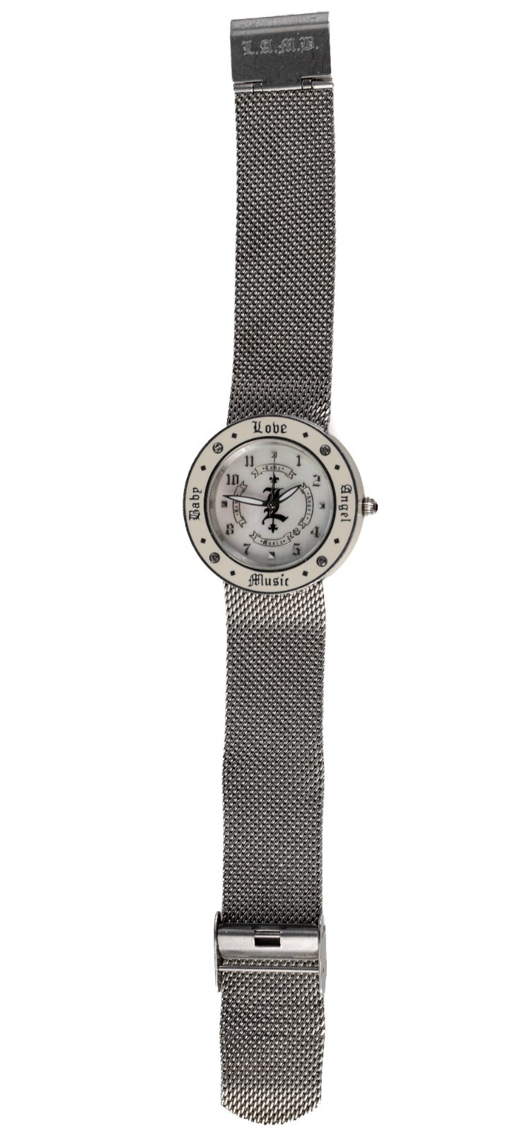 L.A.M.B. Gwen Stefani Watch LBD_3850110 Silver Mesh Mother of Pearl New Battery