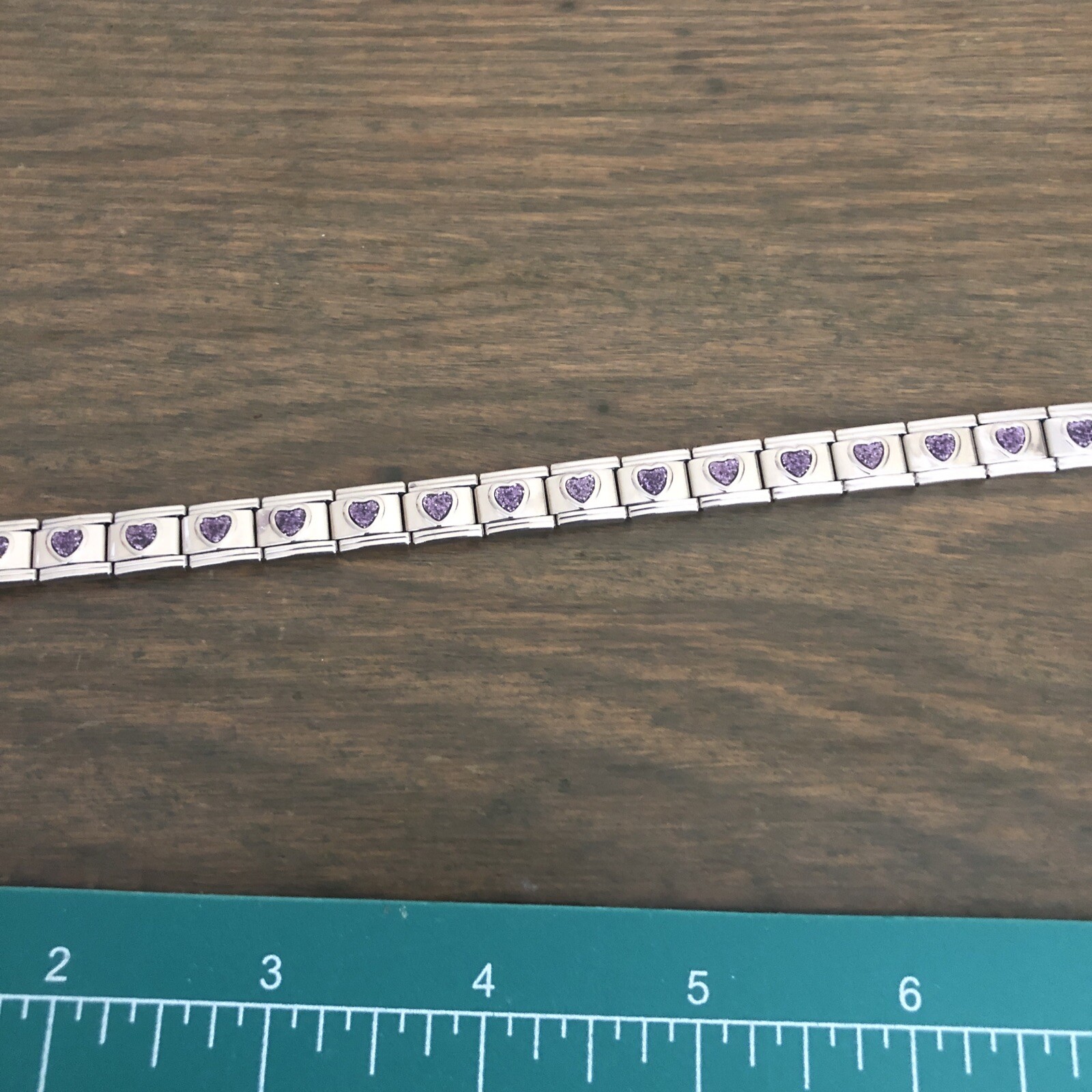 NOS Sparkly Purple Heart Italian Charm Modular Bracelet Link 9mm