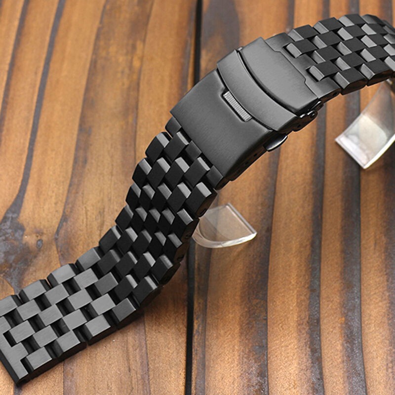 Black 24mm Width Watch Band Strap Bracelet Link Solid Watchband Replacement-