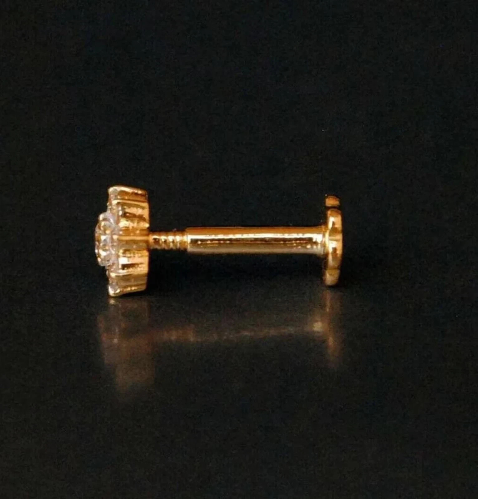 0.20 Ct Round Cut Lab Created Diamond Floral Nose Pin 14k Rose Gold Plated