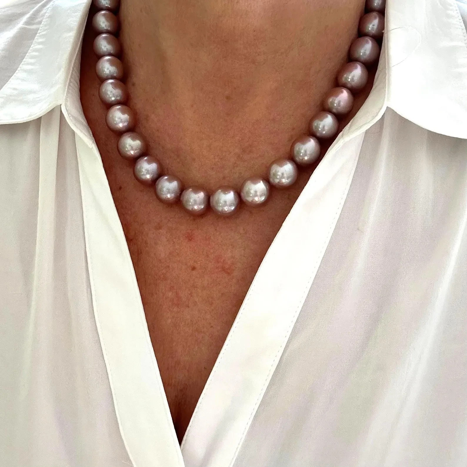 Large 11.5-13mm Pink Edison Pearl Necklace Sterling Silver AAAAA Round Mauve