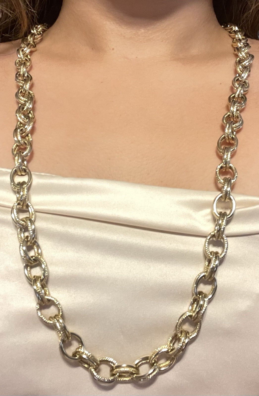Silver Tone Chunky Cable Chain Necklace Metal Link Lobster Clasp
