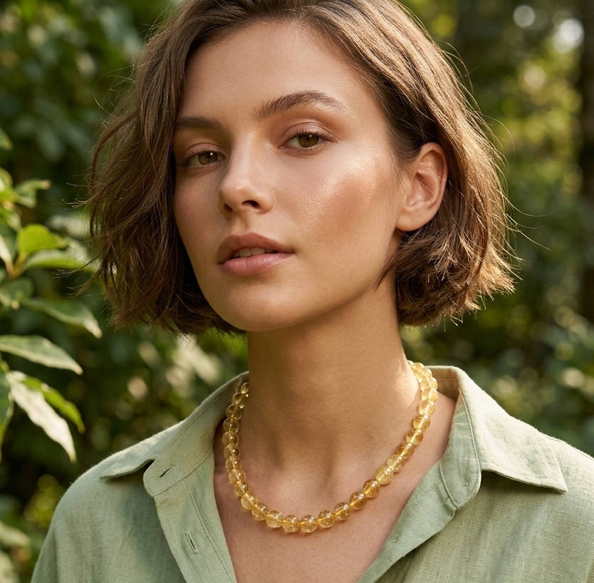 Beautiful Gemstone Citrine Ball Shape Necklace Ø-8mm