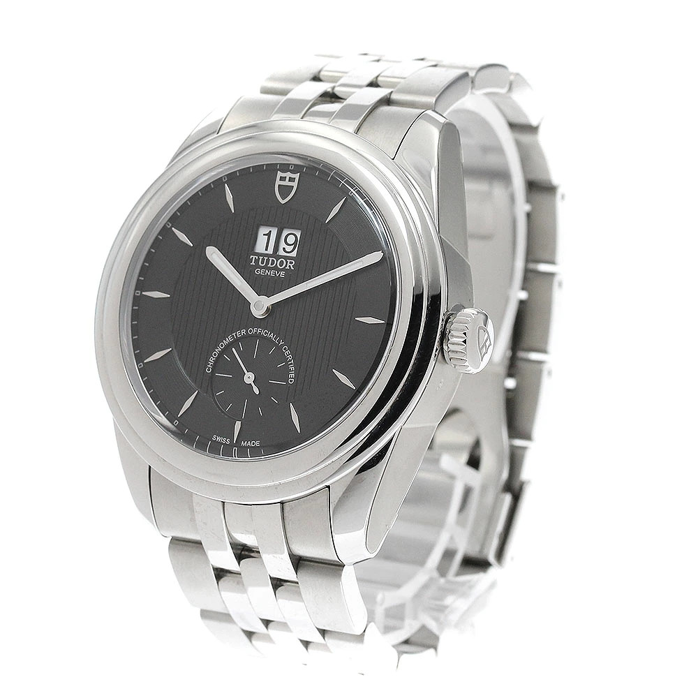 TUDOR Glamour 57100 Black Automatic SS Grammer Double Date Excellent Men’s Watch