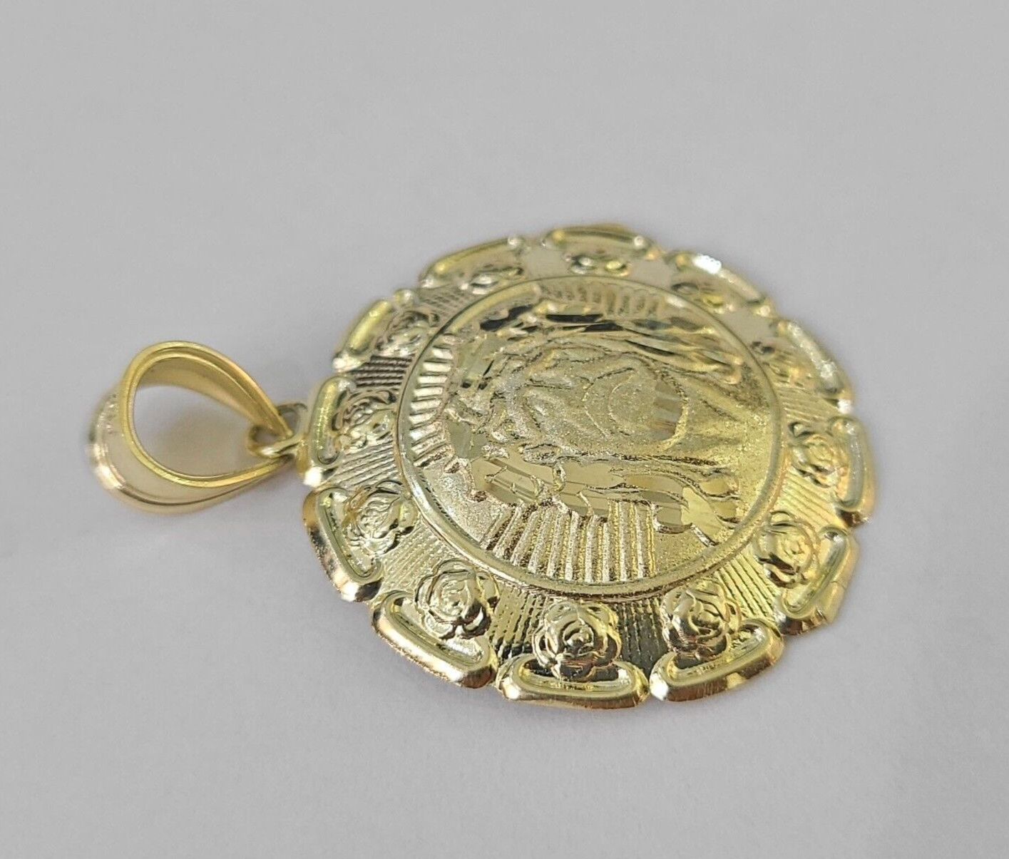 Real 10K Jesus Virgin Mary Pendent Charm 10kt yellow Gold 1.5″ Guadalupe