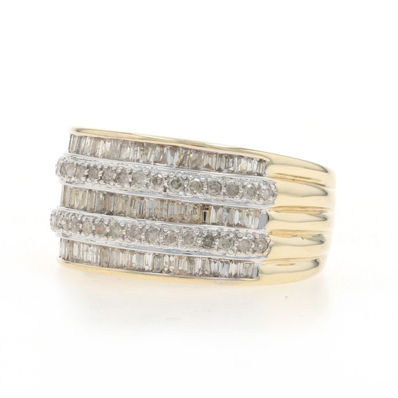Yellow Gold Diamond Cluster Cocktail Band 10k Baguette & Single Cut 1.00ctw Ring