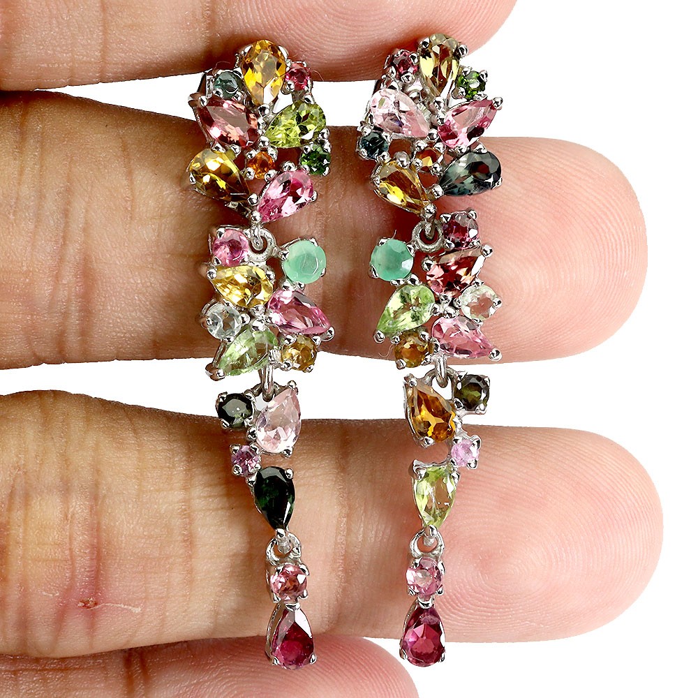 925 Sterling Silver Earrings Pear Tourmaline 5x3mm Emerald Gemstone Jewelry