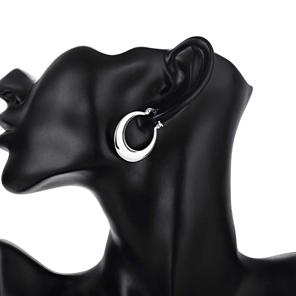 1 Pair Elegant 925 Sterling Silver Round 30mm Hoop Earrings for Women’s Fashion