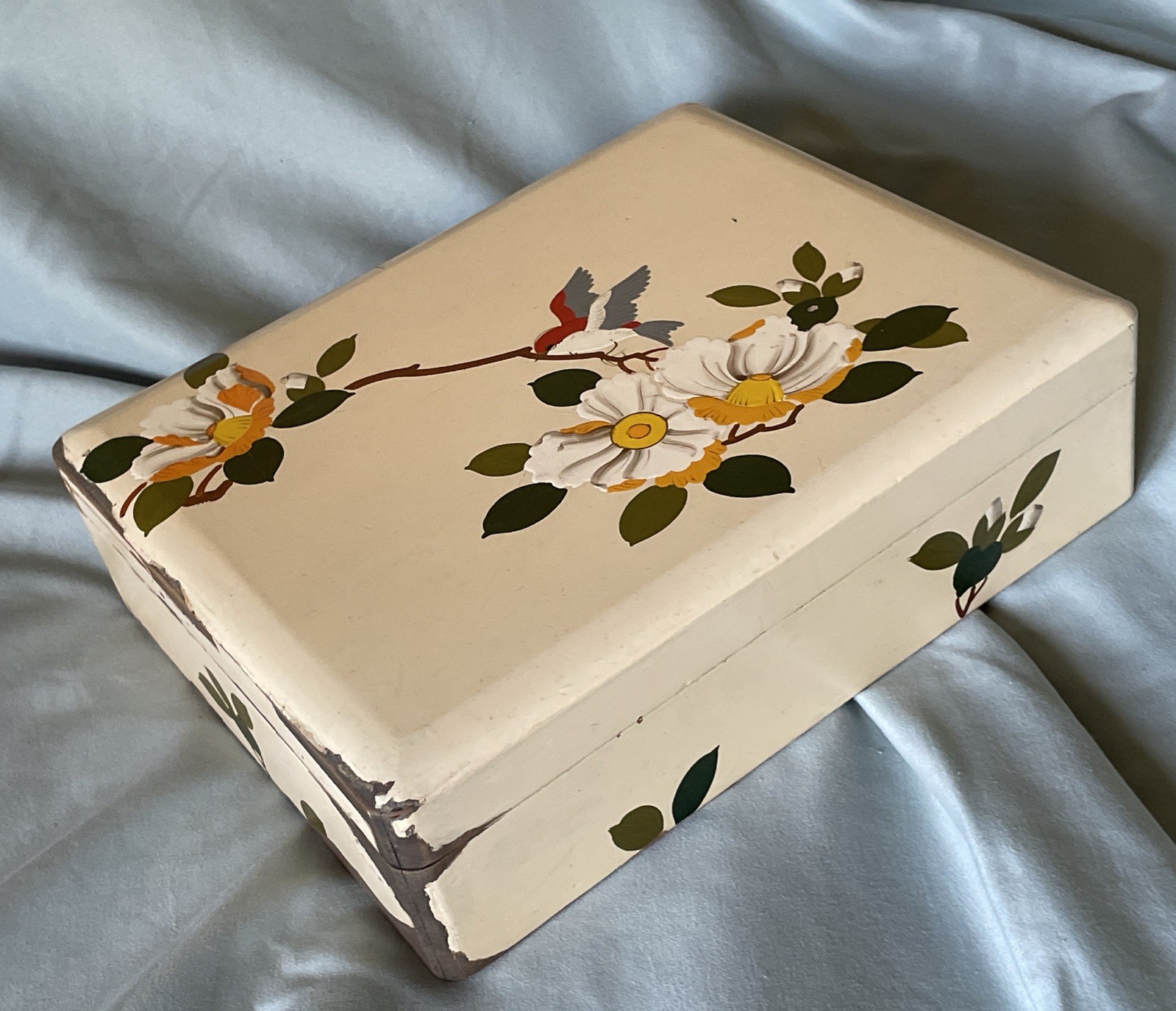 Vtg Irving W. Rice Lacquer Painted Wood Trinket Box w/Hinged Lid – Mirror