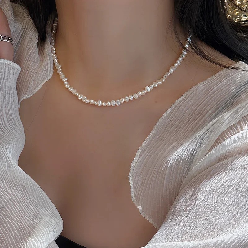 White Rice Pearl Beaded Choker Necklace 925 Silver 16 or 18 or 20 Inches