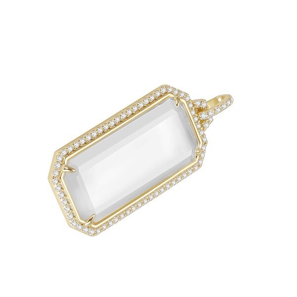 .36 Ct Moissanite Rock Crystal Tablet Pendant 14K Solid Yellow Gold Charm Gift