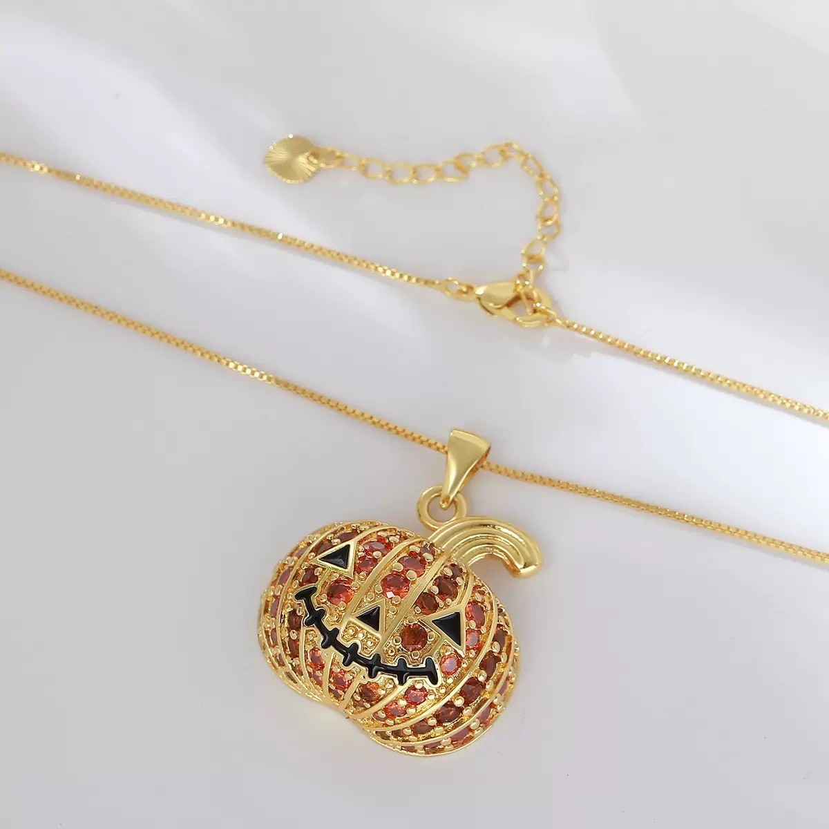 Halloween Pumpkin Pendant Necklace with Bag Chain Gold Plated Jewelry Gift