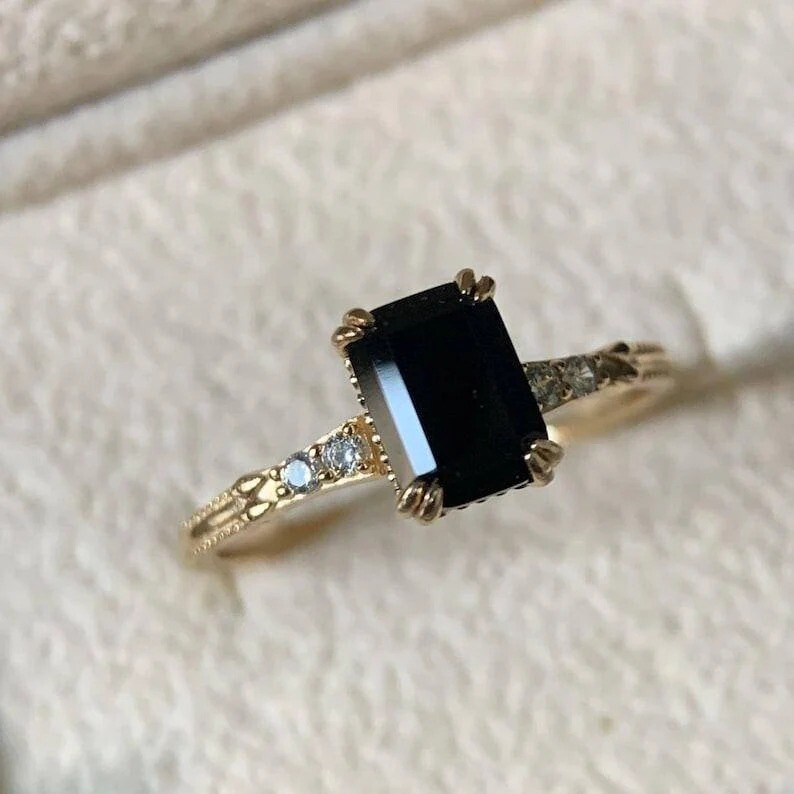 Sterling Silver Onyx Ring Black Onyx Ring Dainty Engagement Ring Handmade Ring