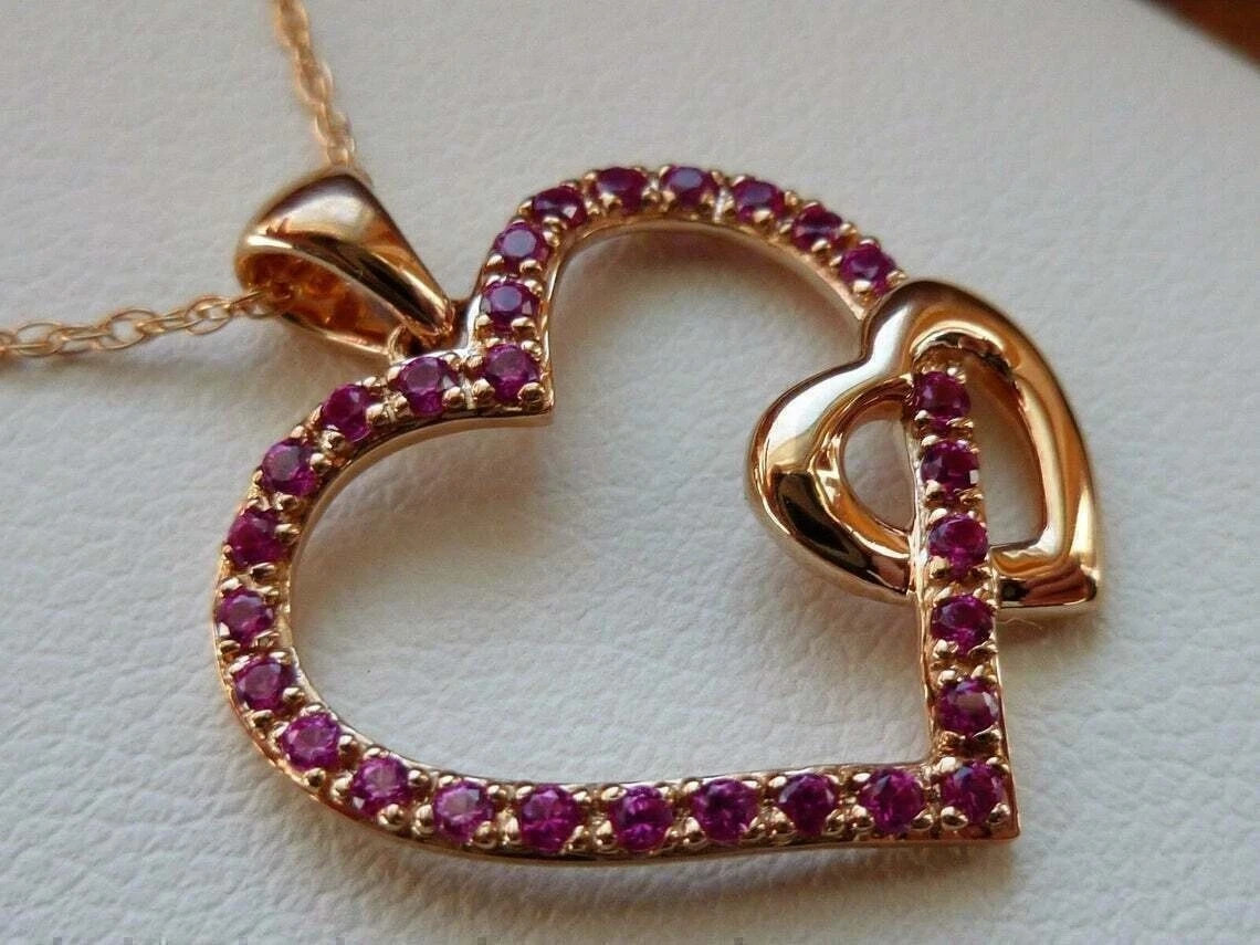 1.50Ct Round Cut Simulated Pink Ruby Heart Pendant 18″Chain 14k Rose Gold Plated