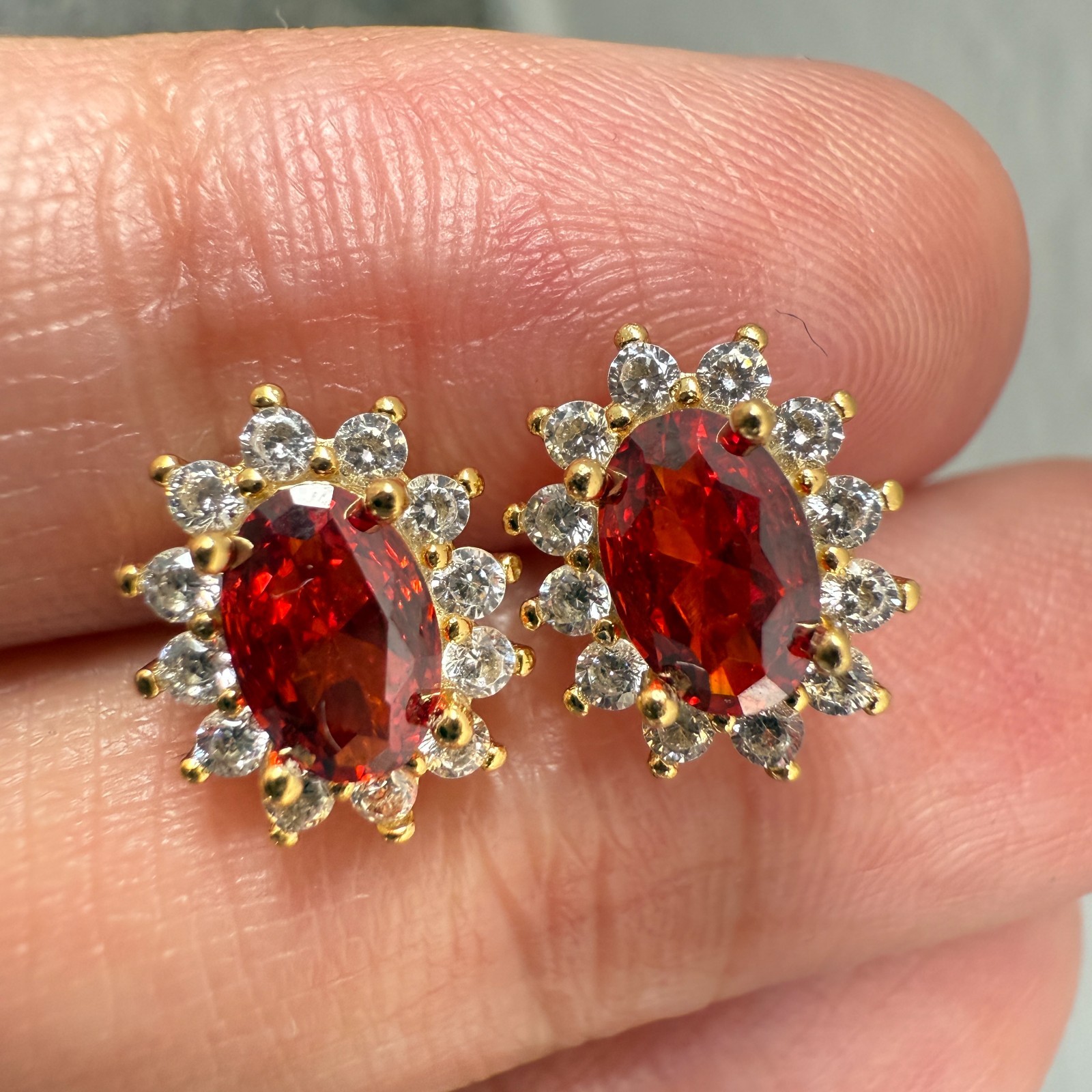 925 Sterling Silver Earrings 6x4mm Natural Rhodolite Garnet Zircon Flower Gift