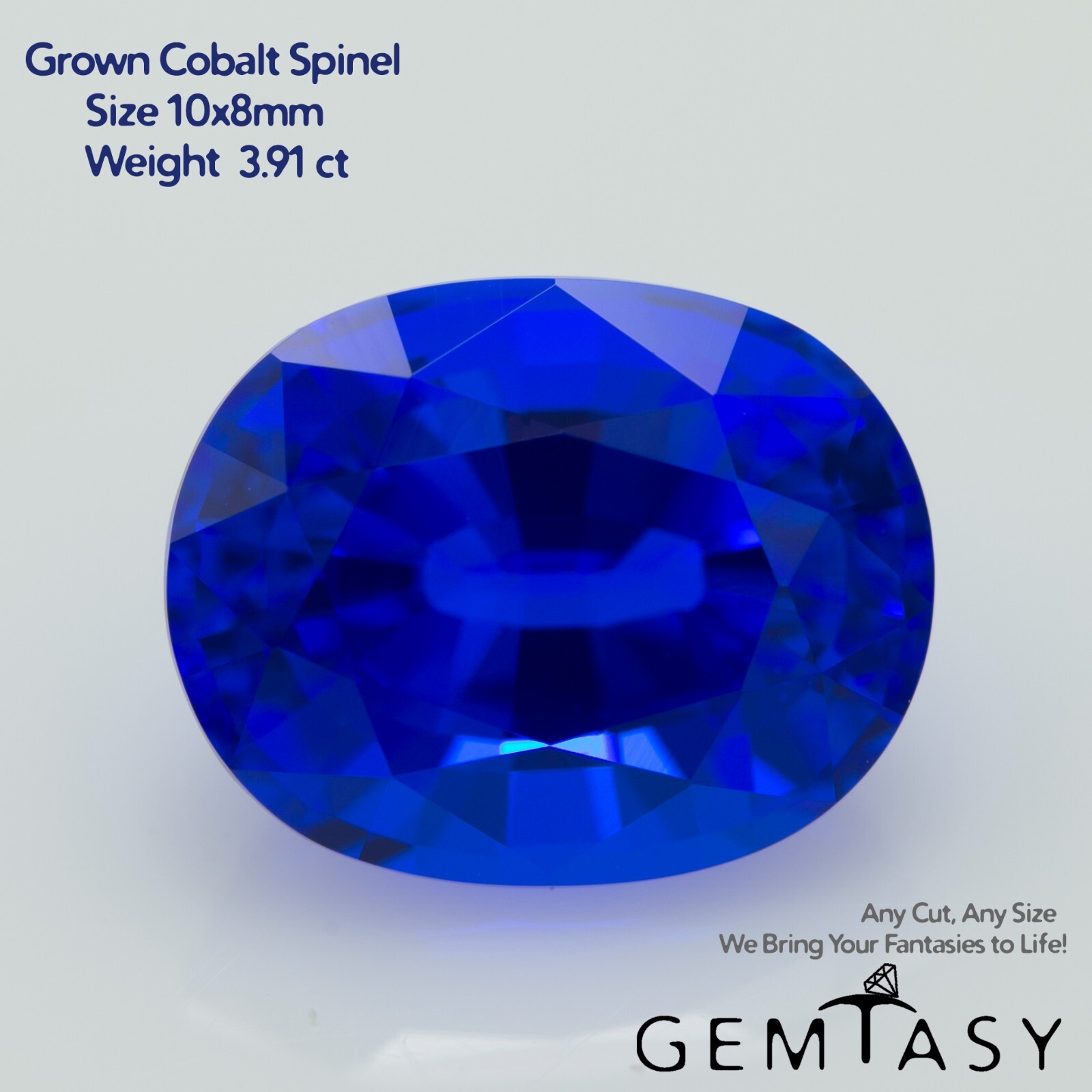 Cut stone – Spinel neon Blue Czochralski (Pulled) lab grown, facet 10x8mm 3.91ct