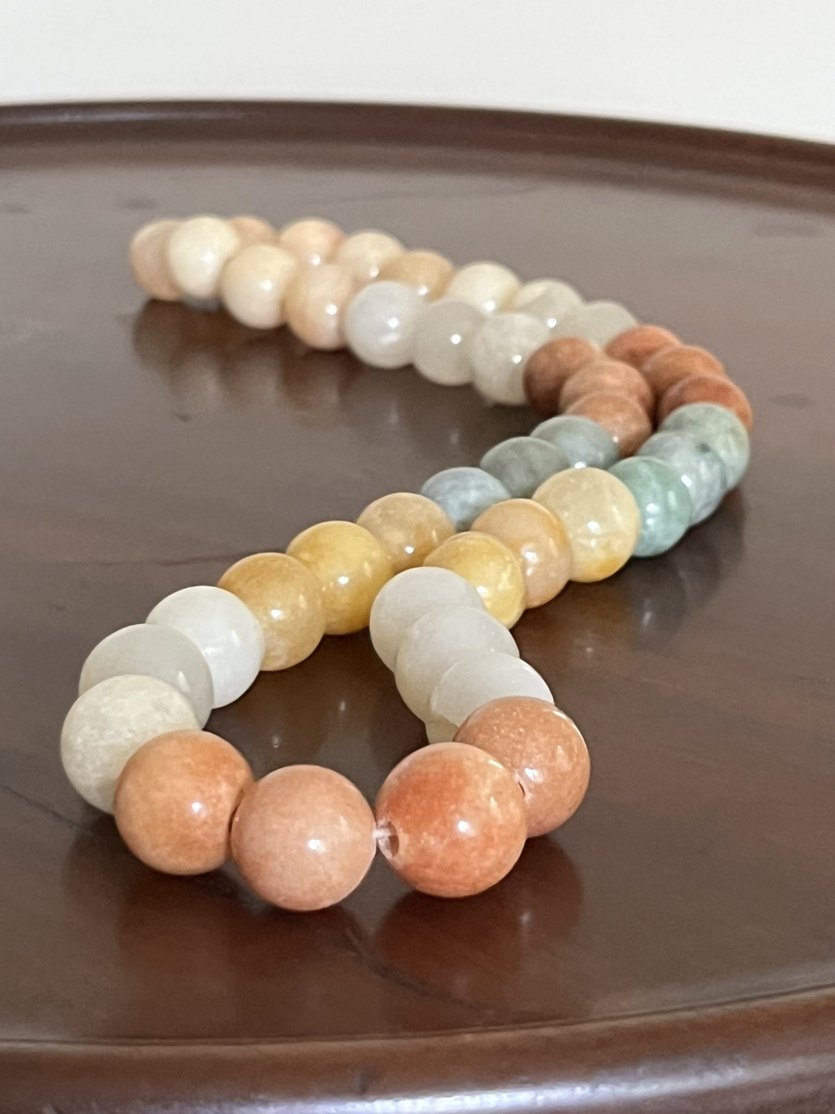 Quartz Bead Necklace 22″ – Polished Stone Multicolor Green Orange Yellow White