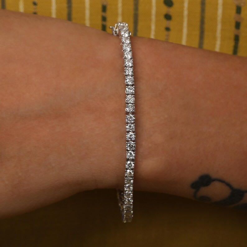 Tennis Bracelet Round Natural Diamond Unique Gift For Your Wife 14k White Gold