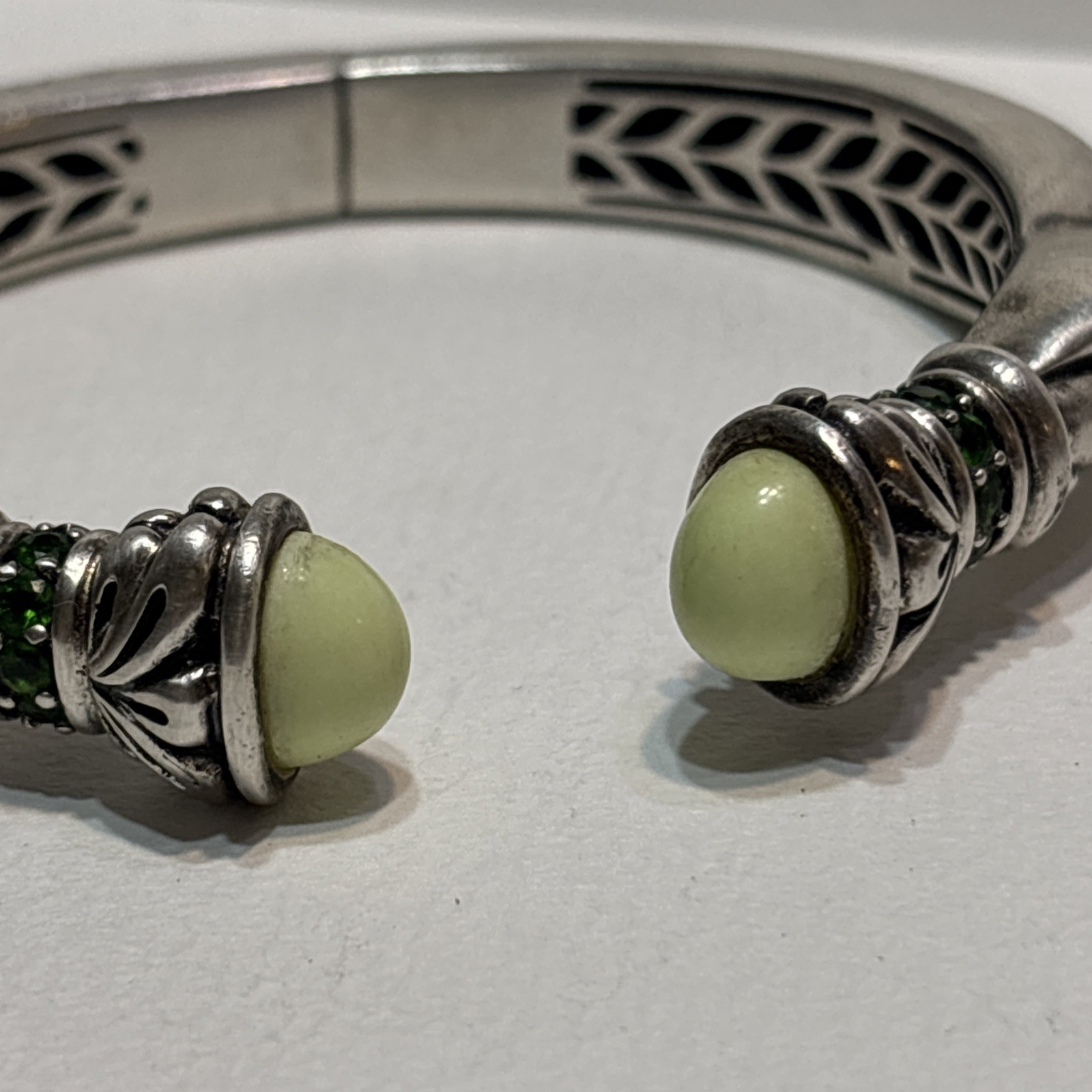 Rare Ann King Bracelet Hinged Cuff Green Sterling Silver Stone