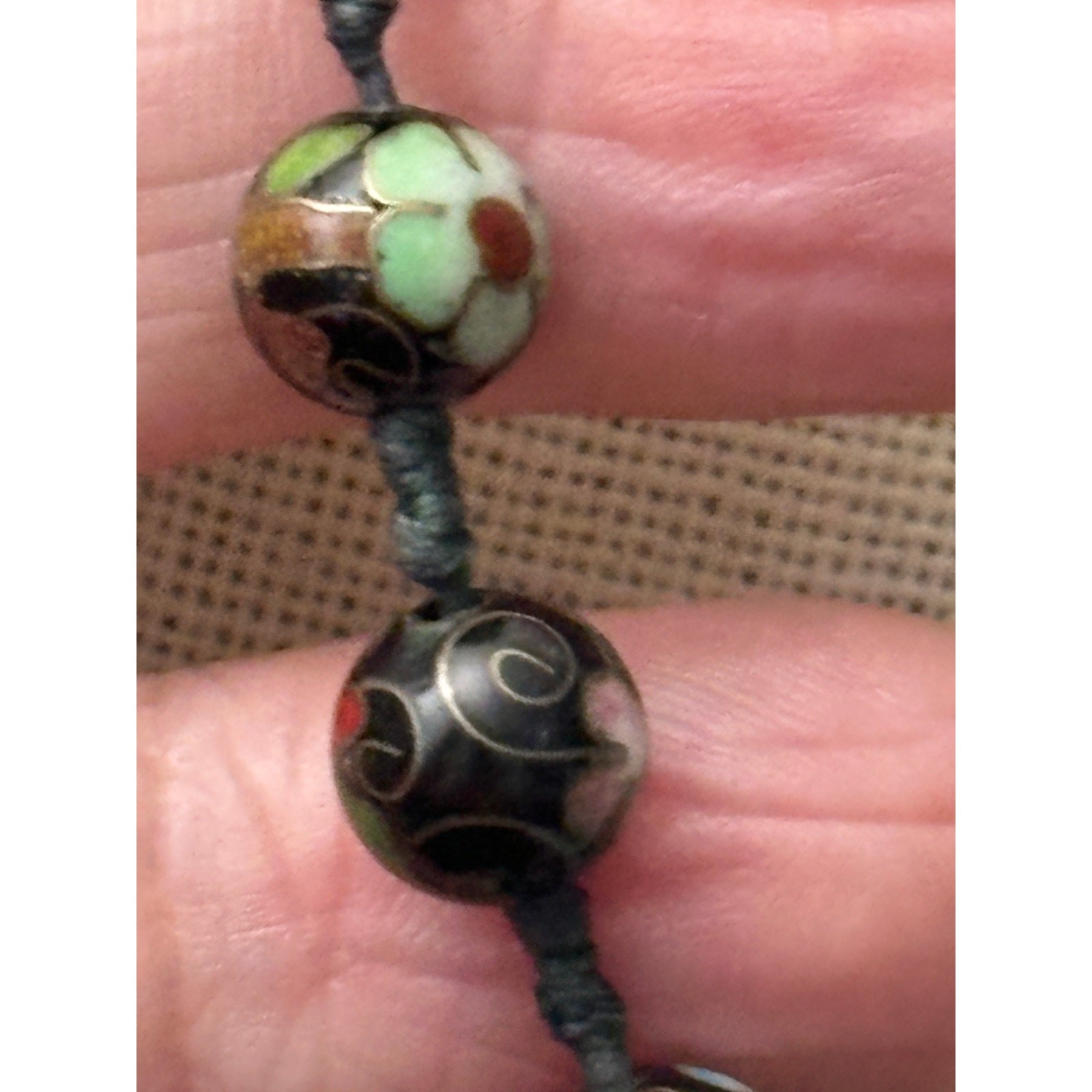 Vintage Chinese Cloisonne Bead Necklace 30in Double Knotted Silk 8mm