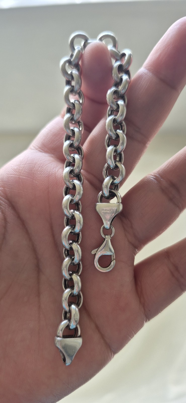 925 ITALY Mark Silver Tone Curb Link Chain Bracelet Lobster Clasp No Stone