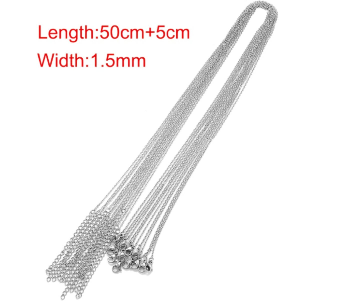 Stainless Steel 50 cm (19.7 Inch) + 5cm, 1.5 mm Oval Link Neck Chain Necklace