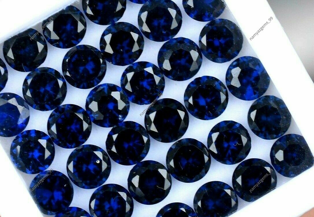 50 PCS Natural Sapphire Gemstone Certified Ceylon Blue Round Shape 6 MM Lot