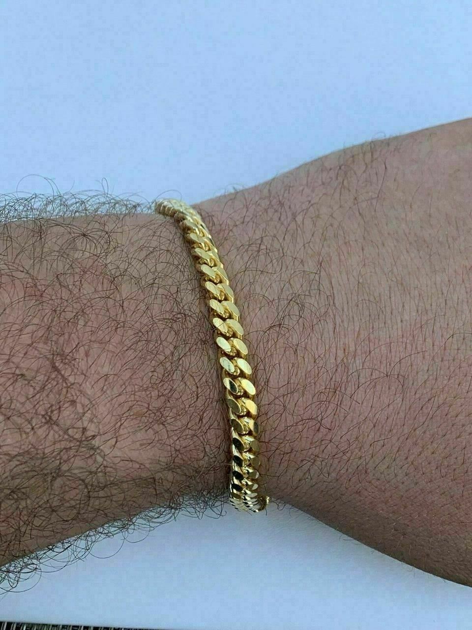 Men’s Miami Cuban Link Chain Bracelet 14k Gold Plated Solid 925 Silver Box Lock