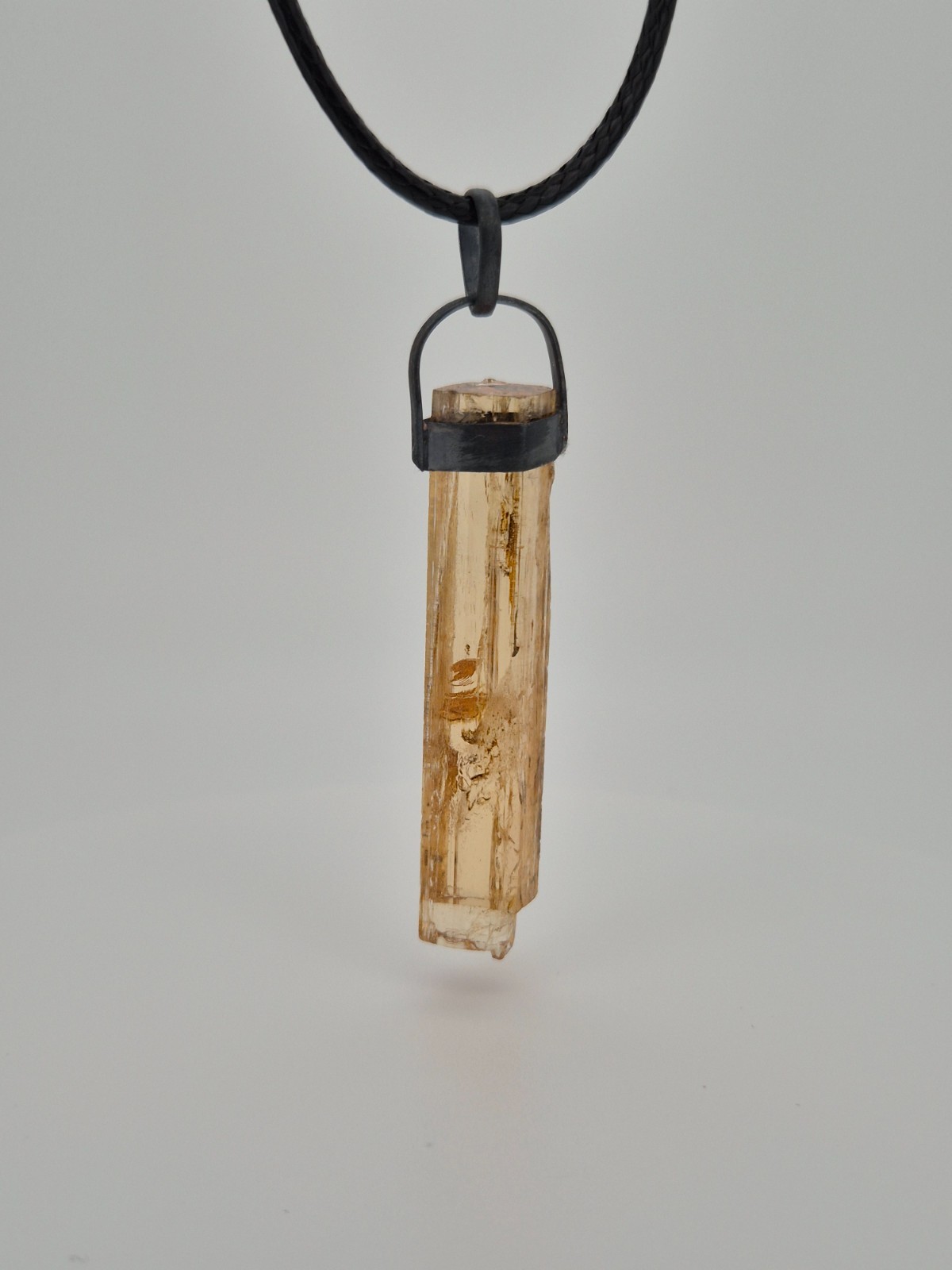 Imperial Topaz Pendant Unisex Unique Shape Black Silver Father’s Day Gift Gem