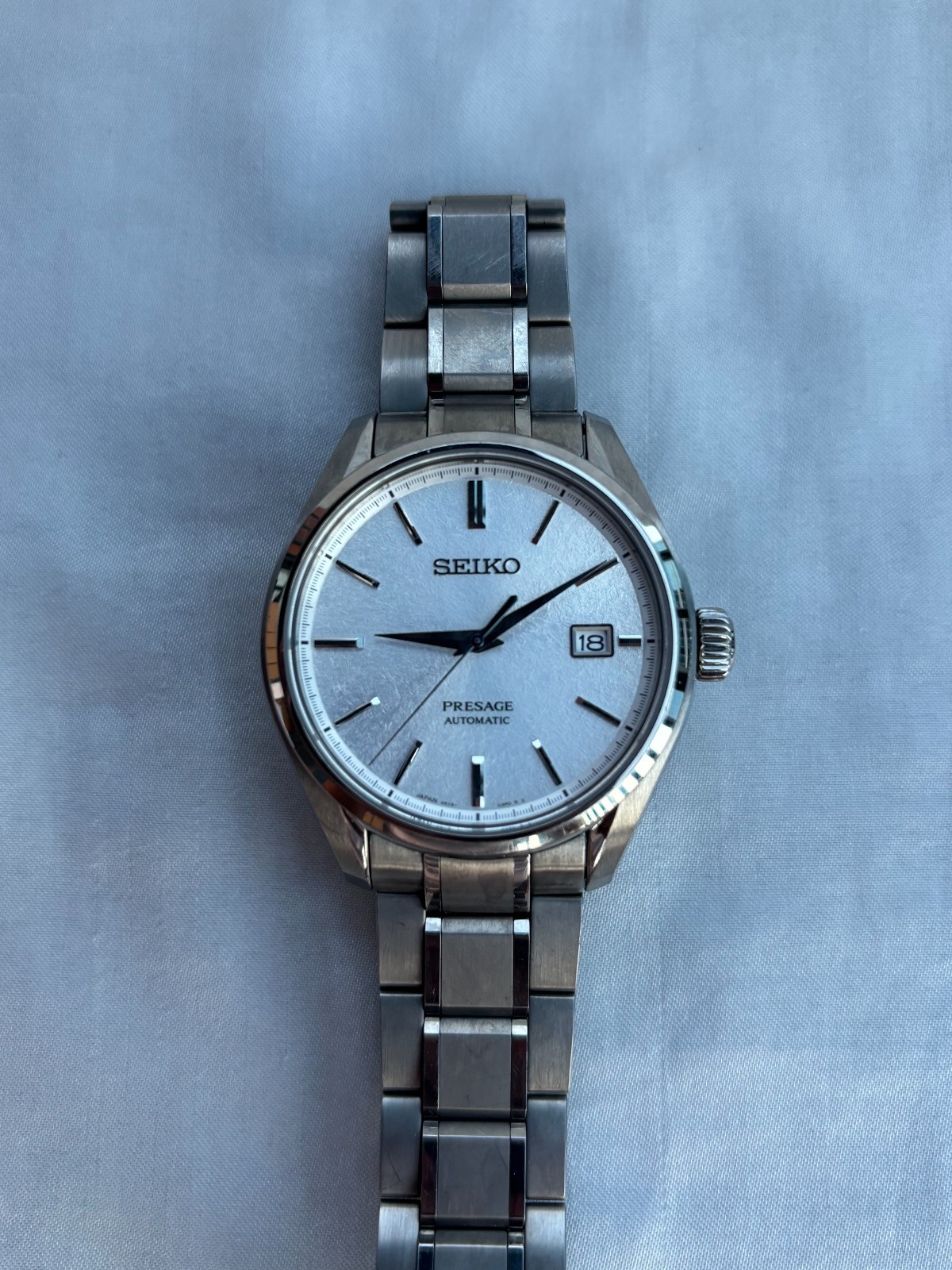 Seiko Presage SARX055 Silver White Mechanical Men’s Watch Titanium Full Kit