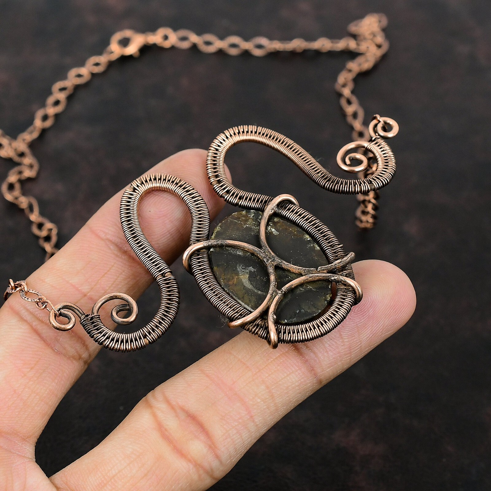 Gift For Her Chiastolite Wire Wrapped Necklace Adjustable Copper Jewelry 18.0″