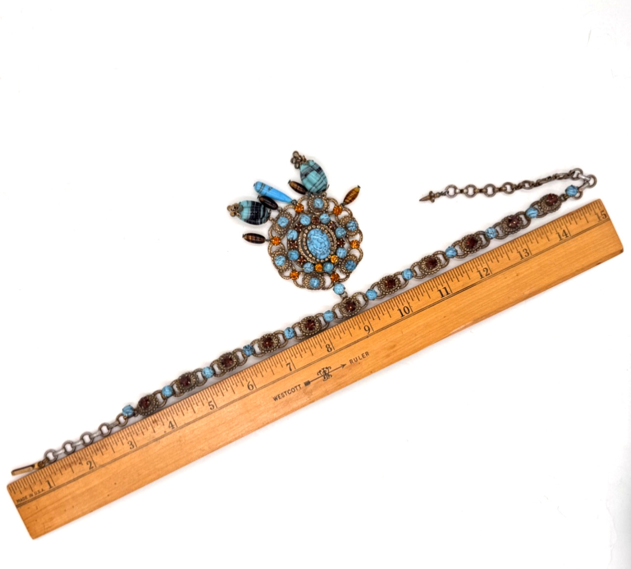 LOUIS ROUSSELET FAB ANTIQUE RENAISSANCE REV NECKLACE HAND POURED TURQUOISE GLASS