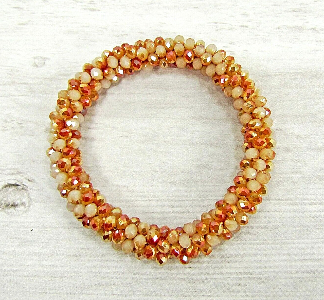 Orange glass bead cluster stretch bracelet mixed with white glass beads – NEW