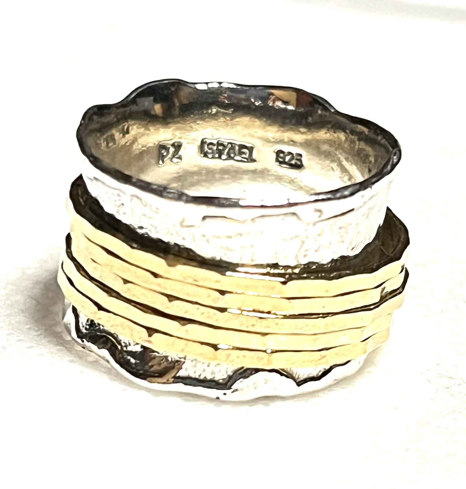 NWOT OR PAZ 925 STERLING SILVER HAMMERED TWO TONE SPINNER RING SZ 9.5 ISRAEL PZ