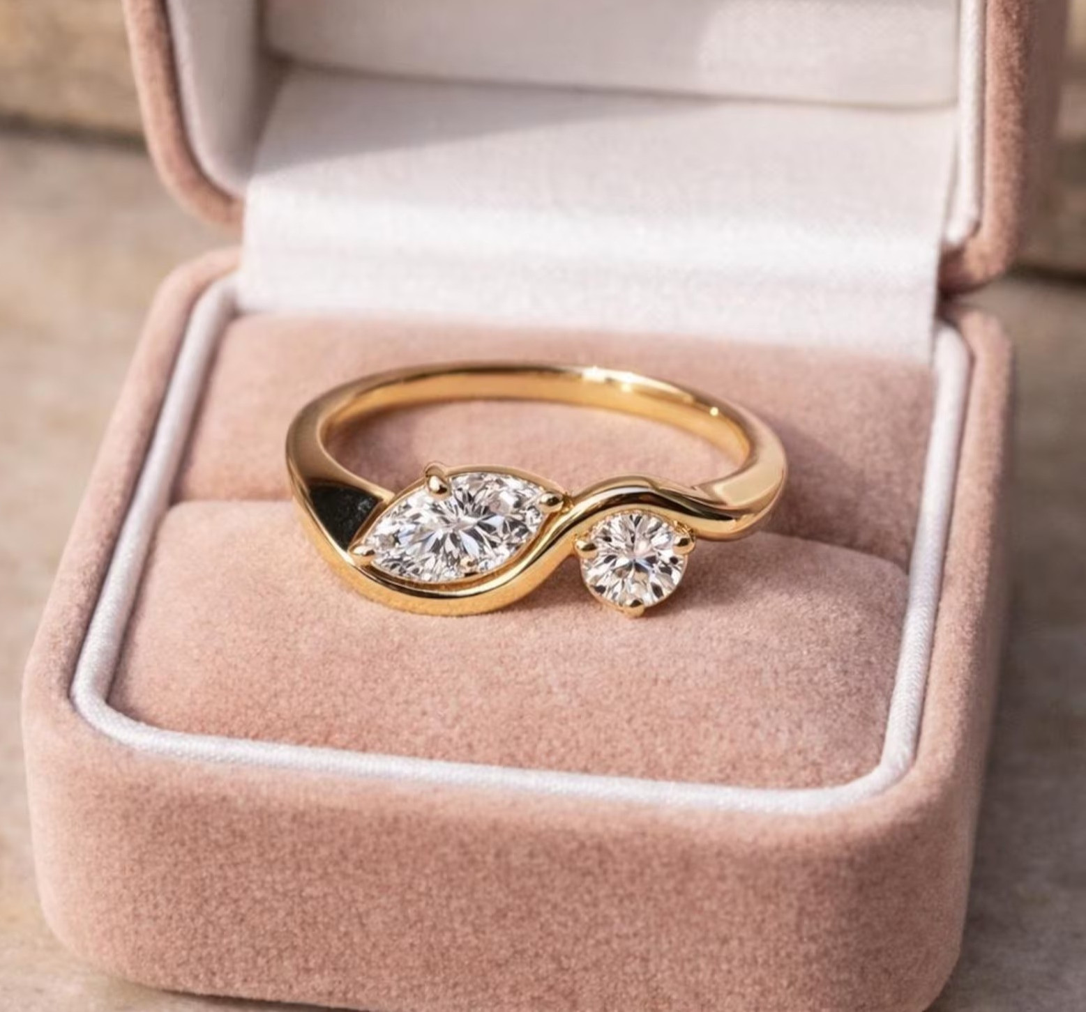 925 Sterling Silver Toi Et Moi Two Cubic Zircon Stone Ring Style Engagement Ring