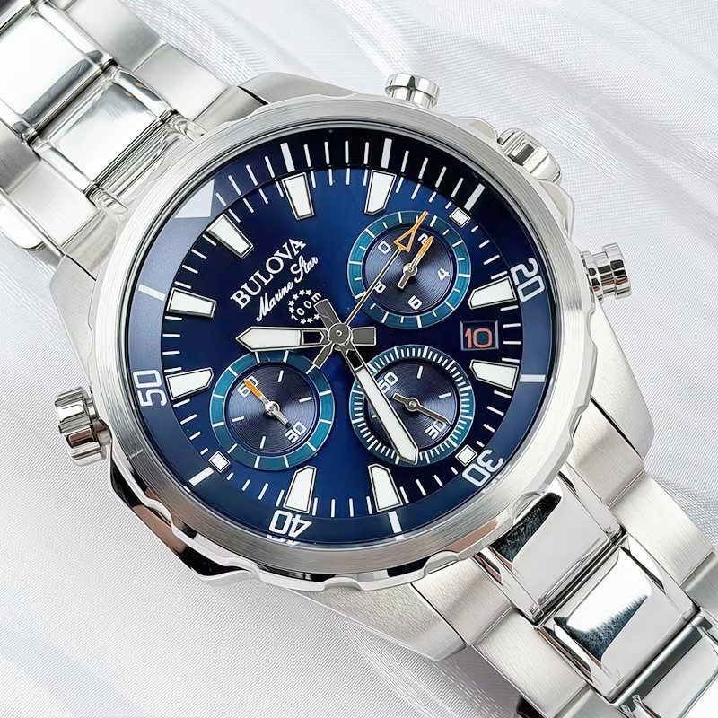 Bulova Marine Star 96B256 Men’s Chronograph Quartz Watch Blue Dial 43MM