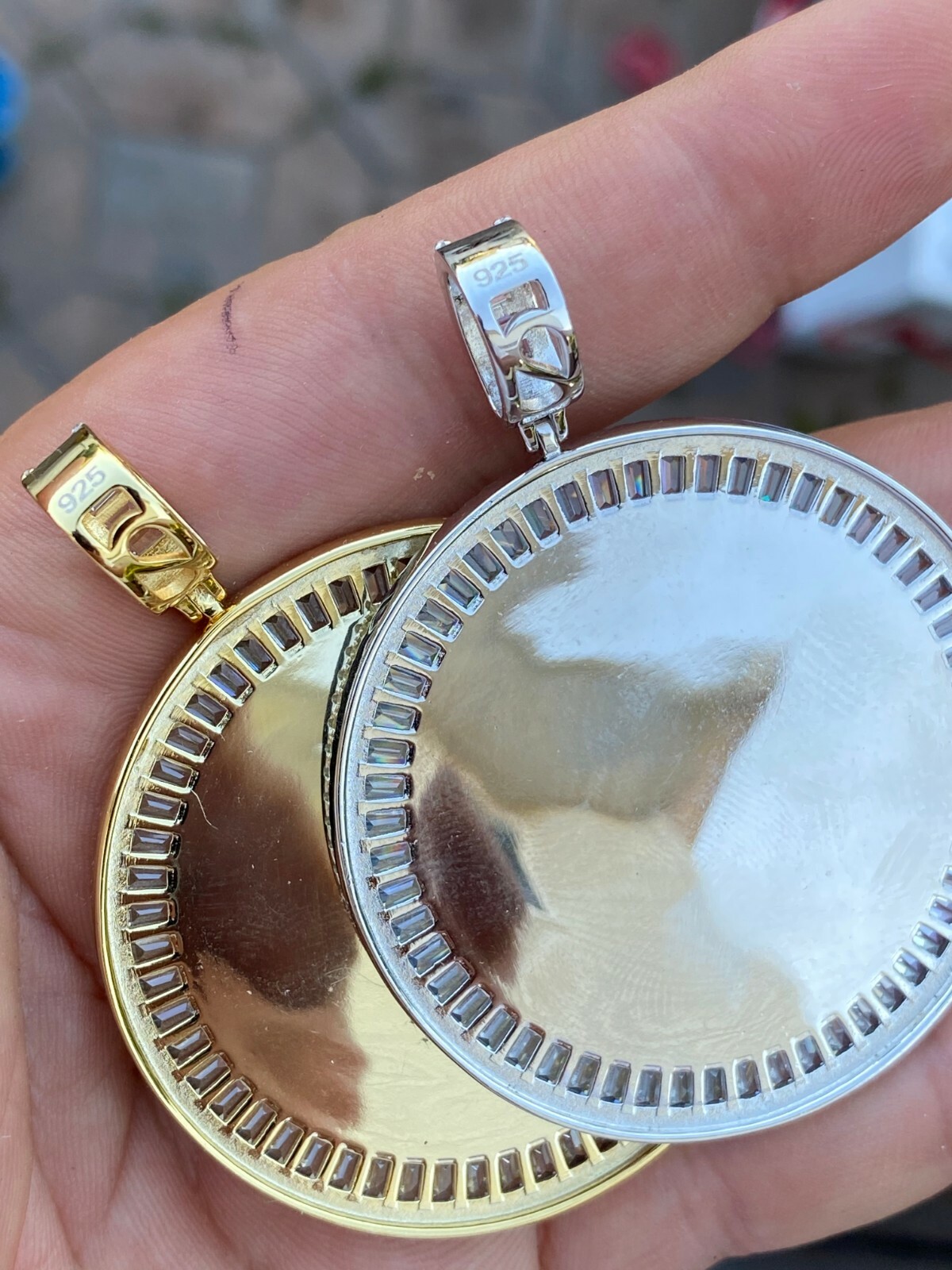 Solid 925 Silver Custom HipHop Photo Pendant Icy Memory Medallion Gold Plated CZ